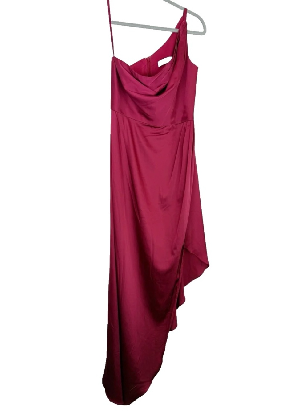 Ieena for Mac Duggal Dress 8 Burgundy One Shoulder Cowl Asymmetrical Maxi Gown